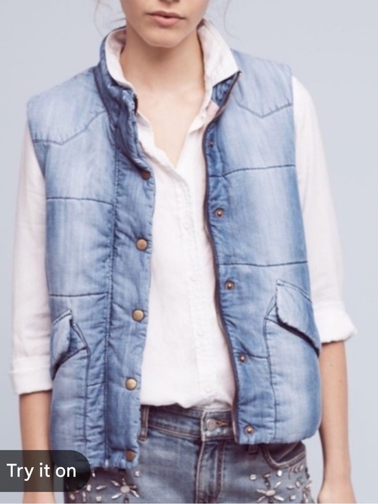 cloth & stone Jackets & Blazers - Cloth & Stone Chambray Blue Puffer Vest small pockets zipper